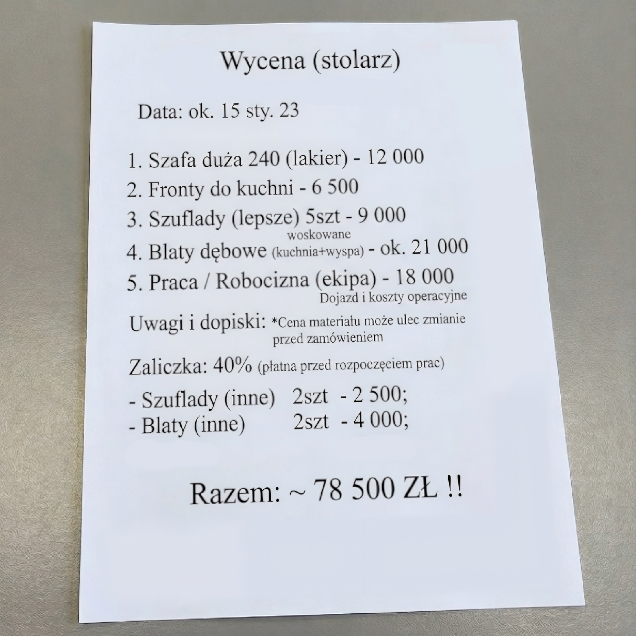 Przykład złej wyceny